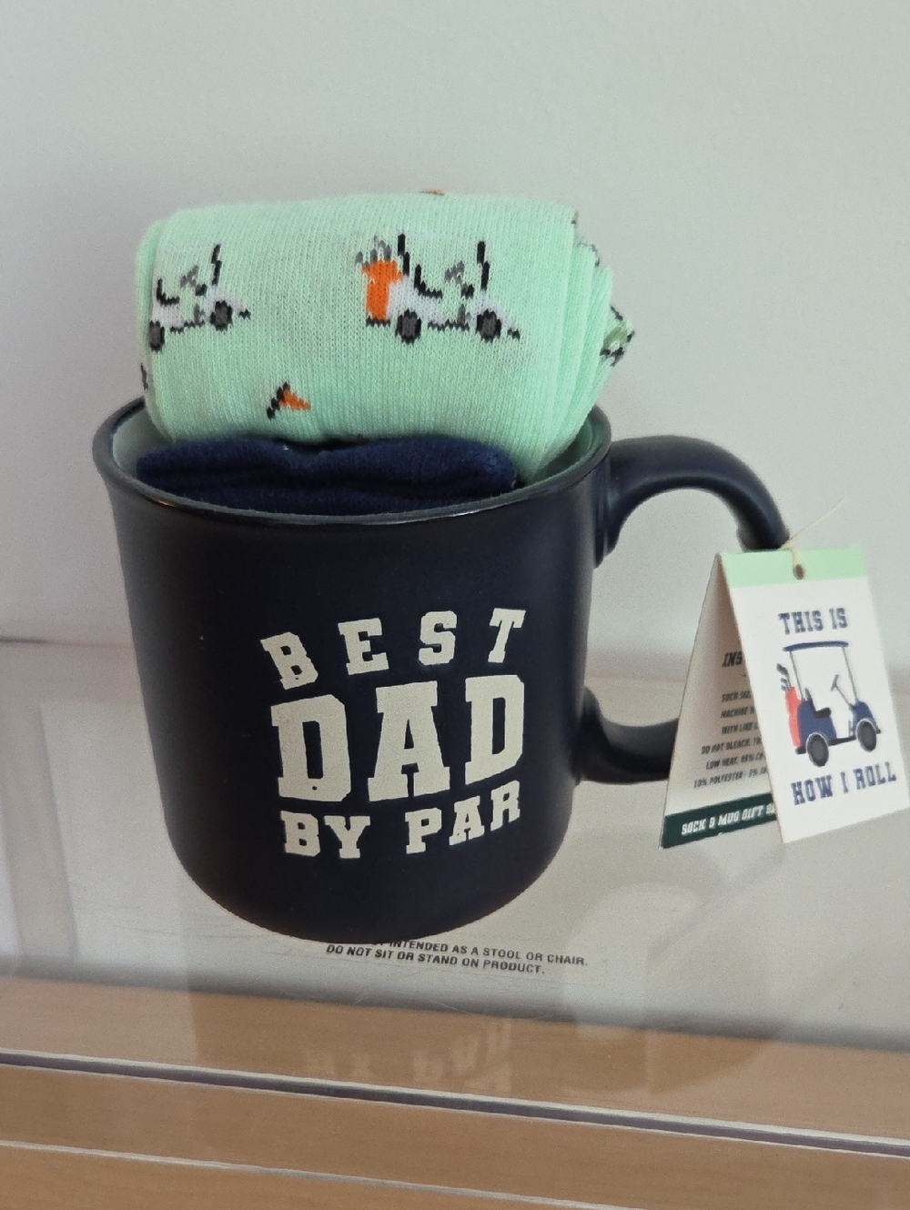 Eccolo Mint Green and Navy 'Best Dad By Par' Sock Mug Set...NWT